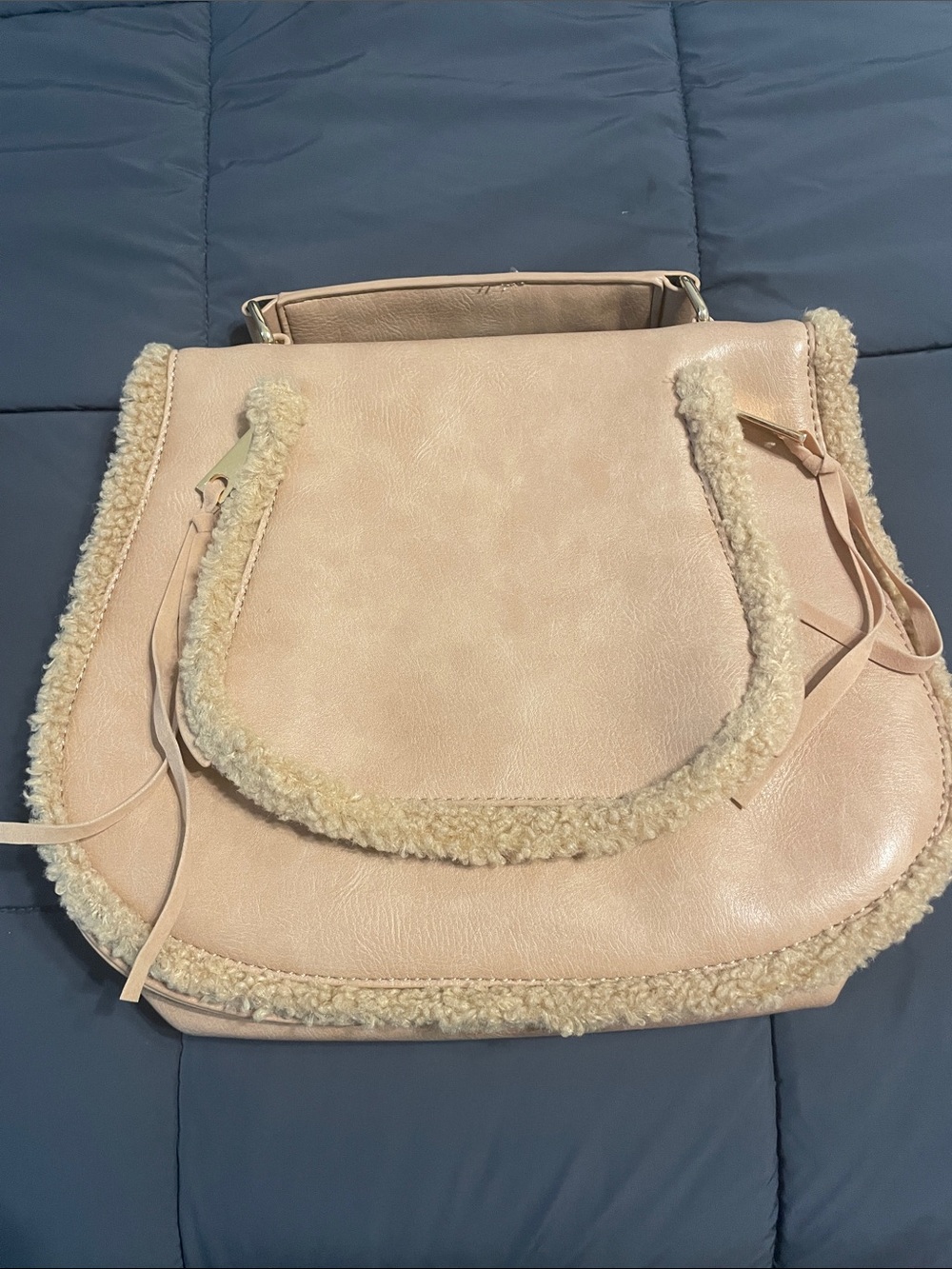 NWOT Urban Expressions Faux Leather Shoulder Bag with Shearling Trim